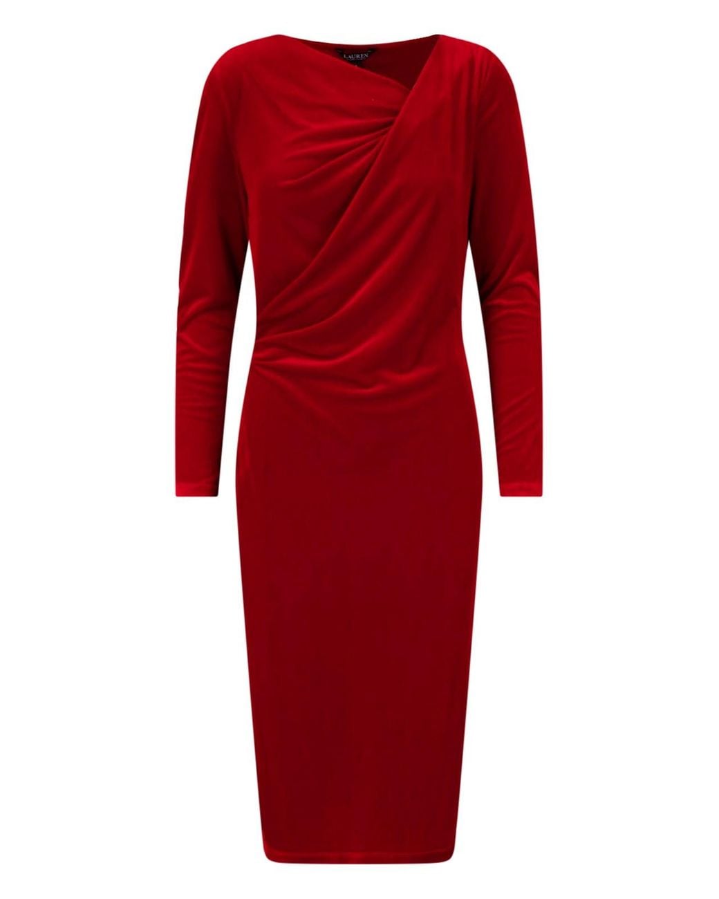 Ralph Lauren Red Midi Velvet Dress