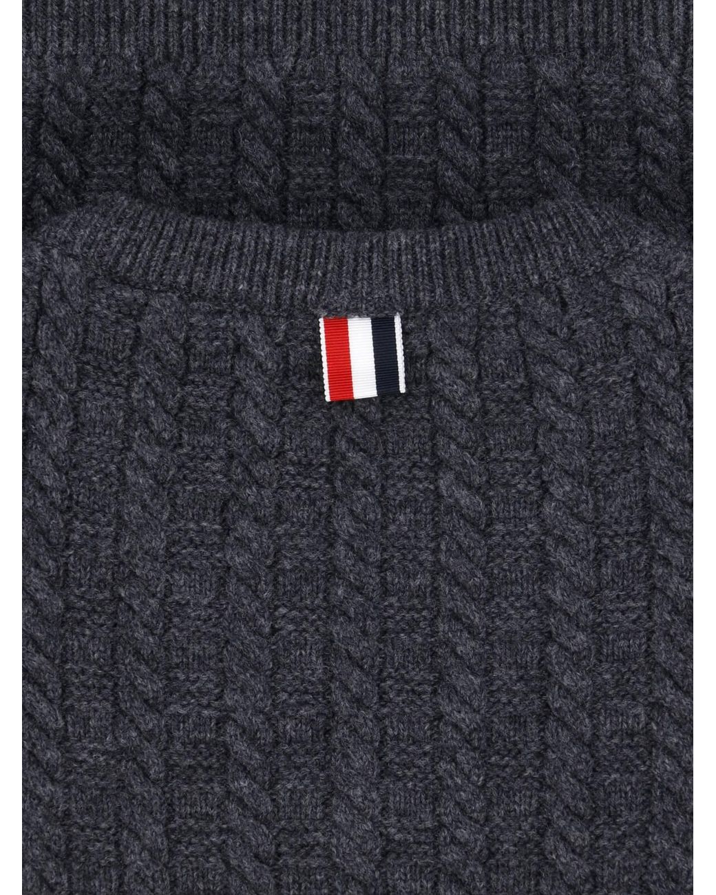 Thom Browne Blue Anchor Intarsia V-Neck Cable-Knit Sweater for men