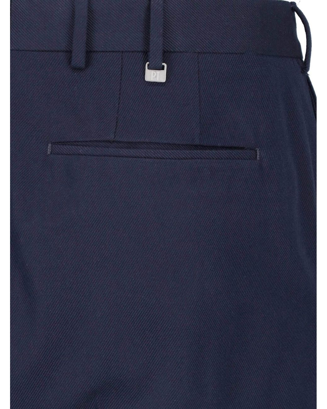 PT Torino Blue Virgin Wool Blend Trousers for men