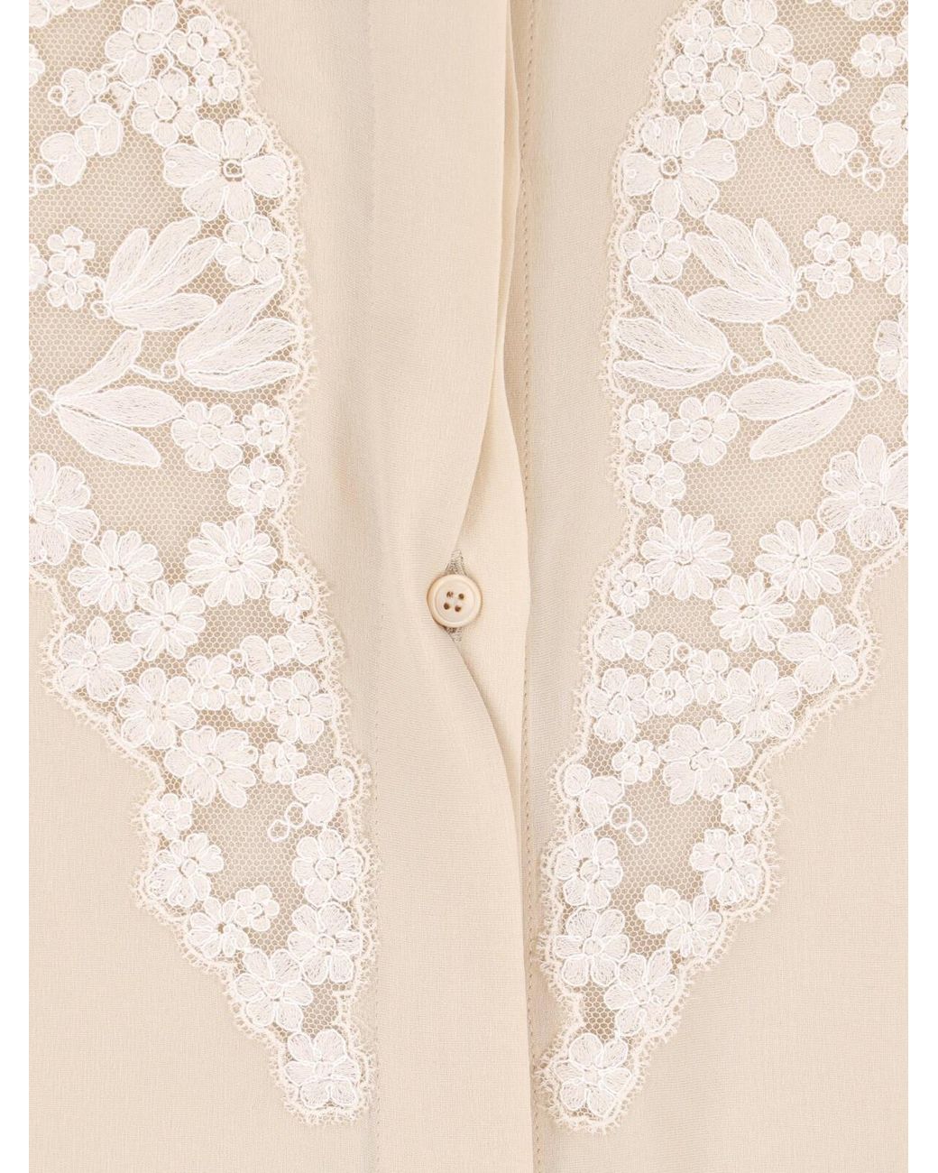 Fendi Natural Silk Georgette And Lace Shirt