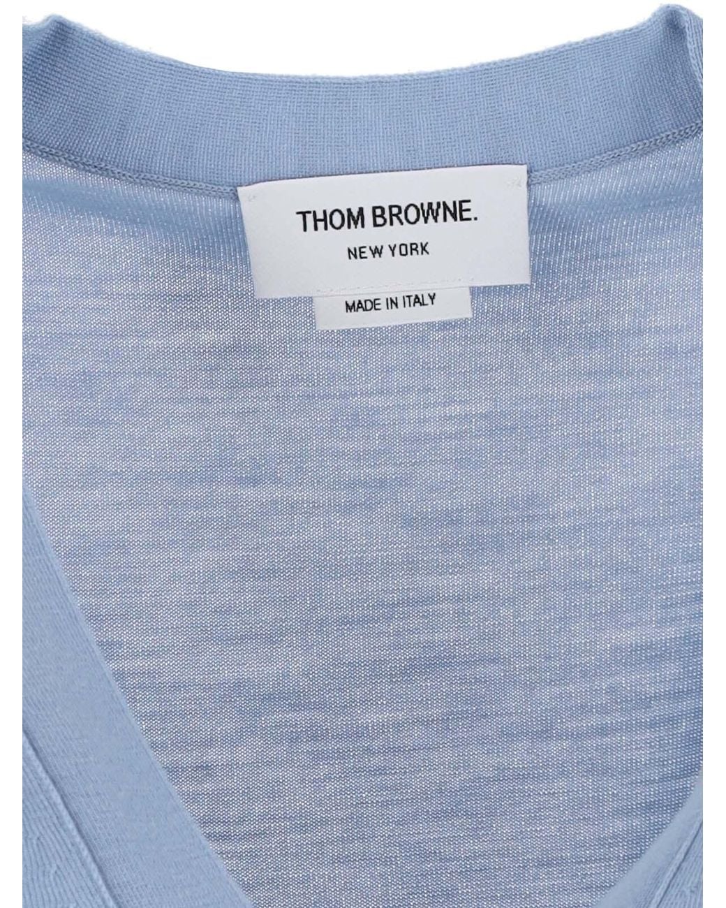 Thom Browne Blue 4-Bar V-Neck Virgin Wool Cardigan