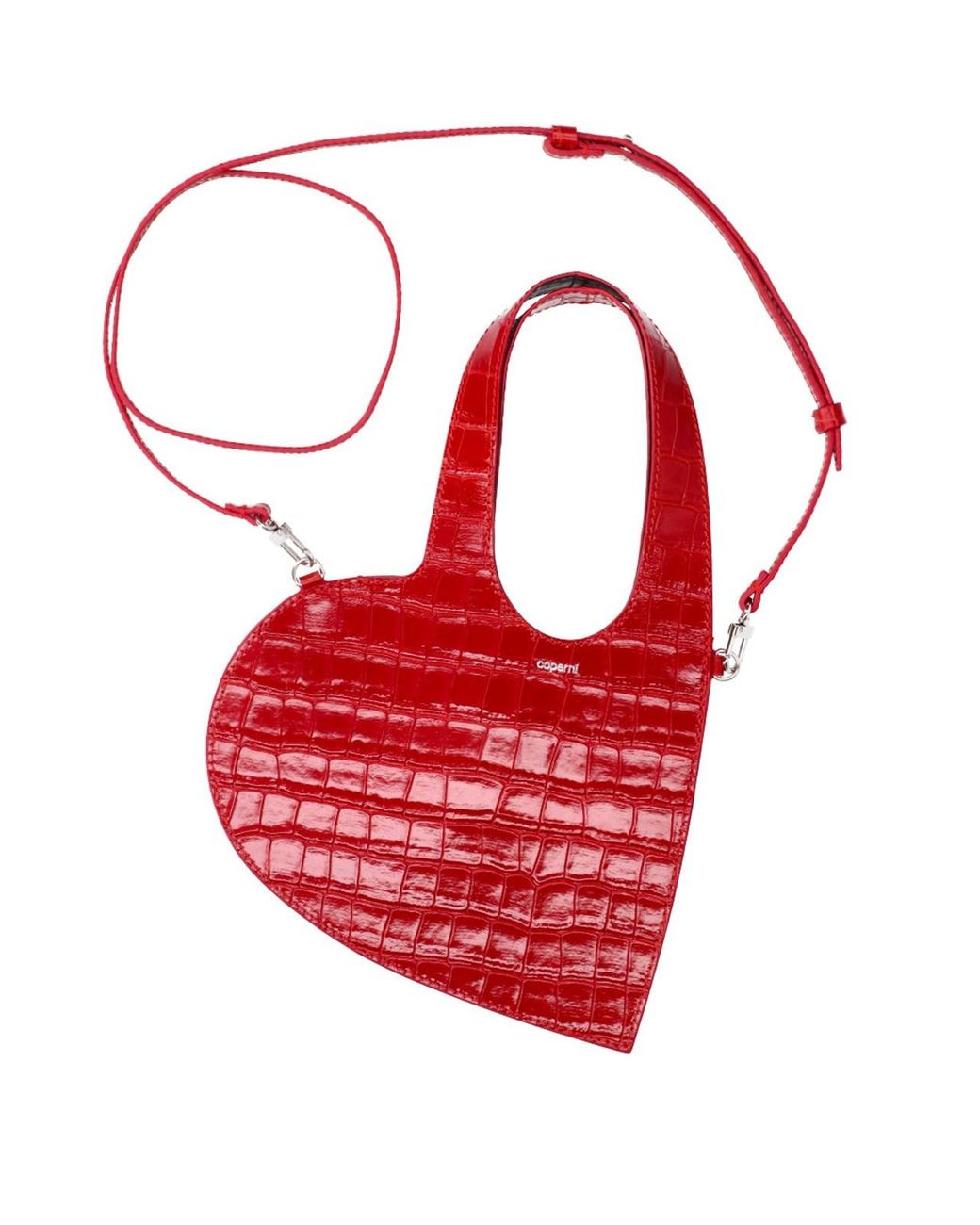 Coperni Red Heart-Shaped Croc-Embossed Tote Bag