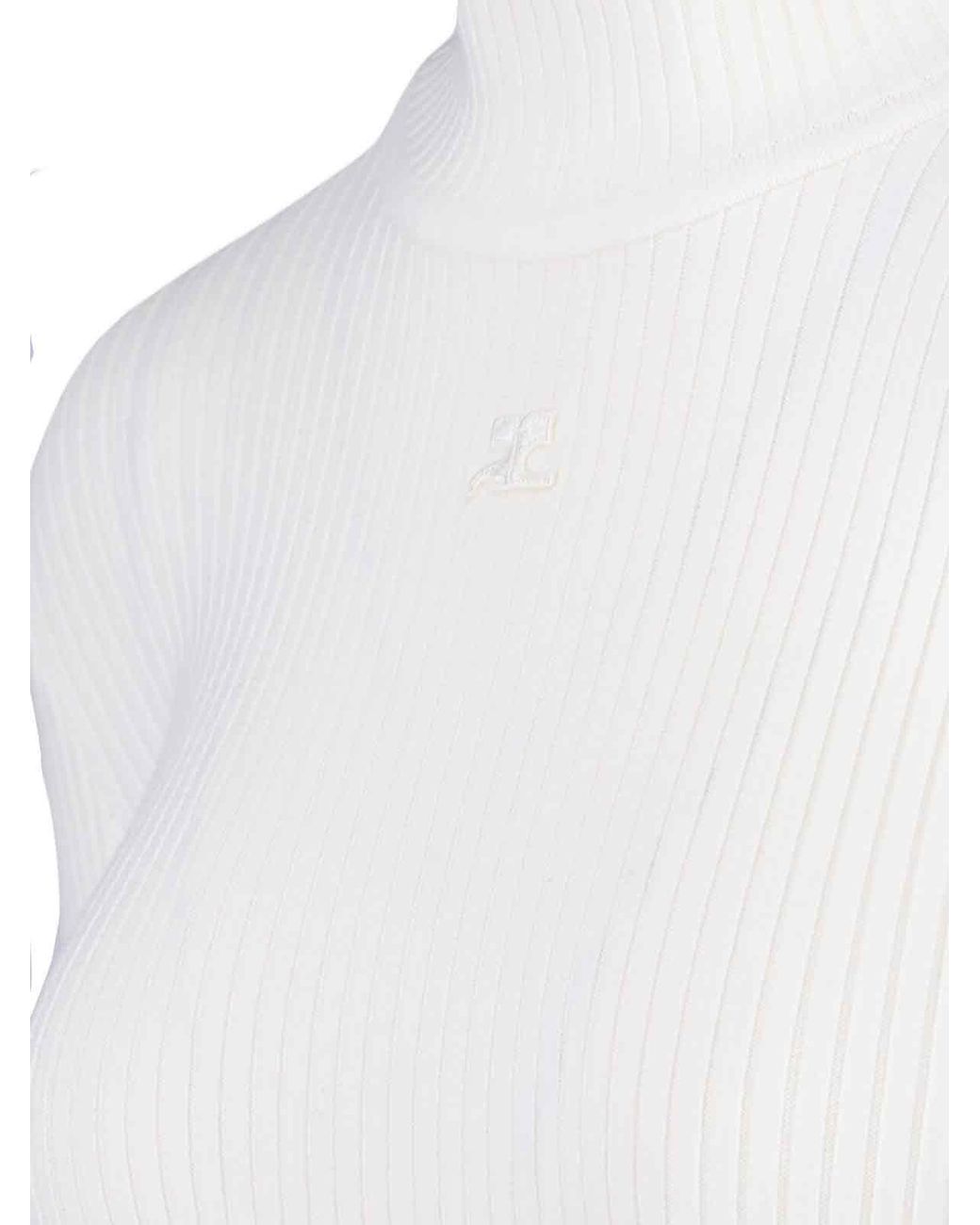 Courreges White Ribbed Viscose Blend Turtleneck