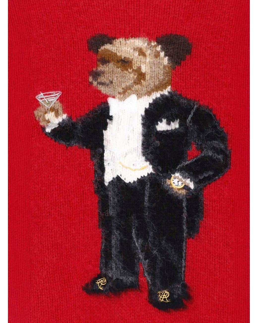 Polo Ralph Lauren Red Bear Motif Knit Wool Crewneck Sweater for men