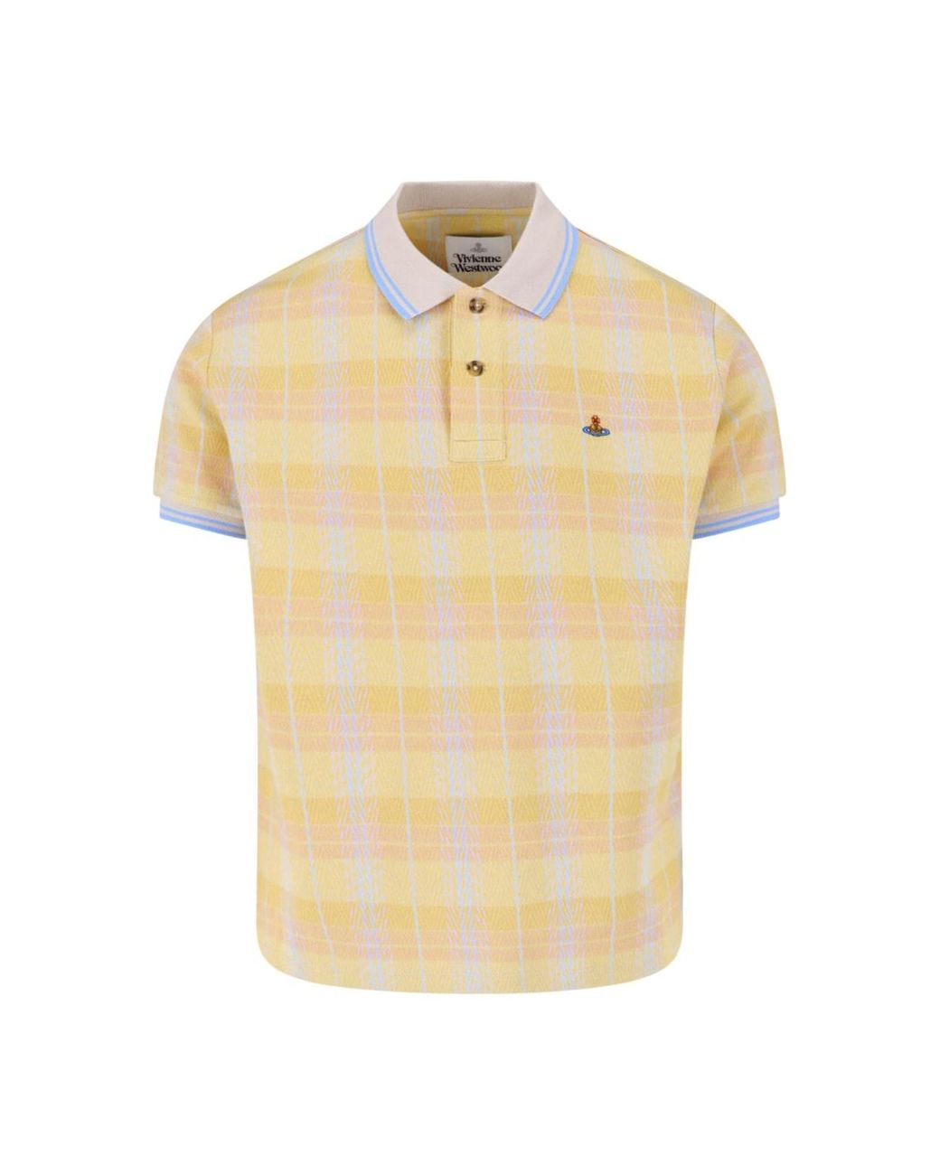Vivienne Westwood Natural And Light Plaid Pattern Cropped Polo Shirt for men