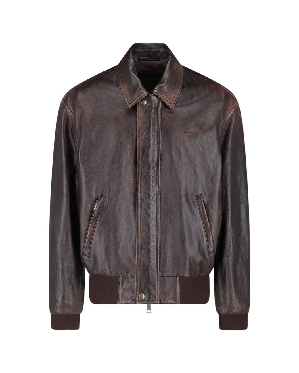 Prada Brown Nappa Leather Bomber Jacket for men