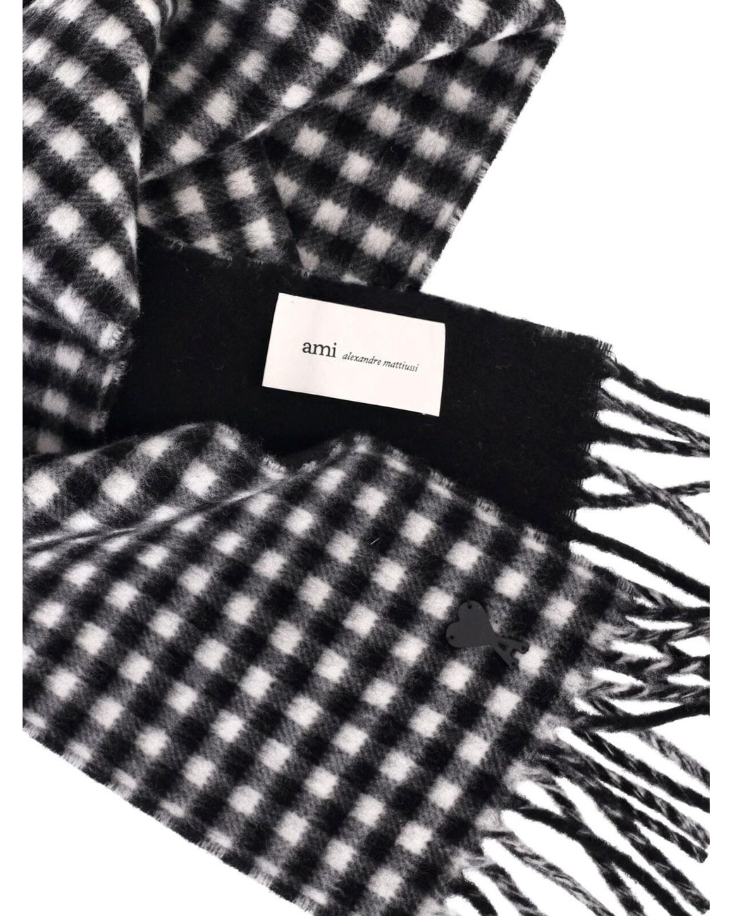 AMI White Wool Check Scarf