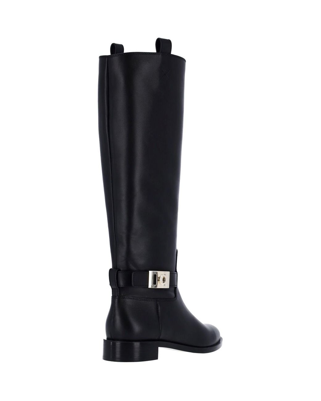 Ferragamo Black Tall Leather Boots With Buckle Detail