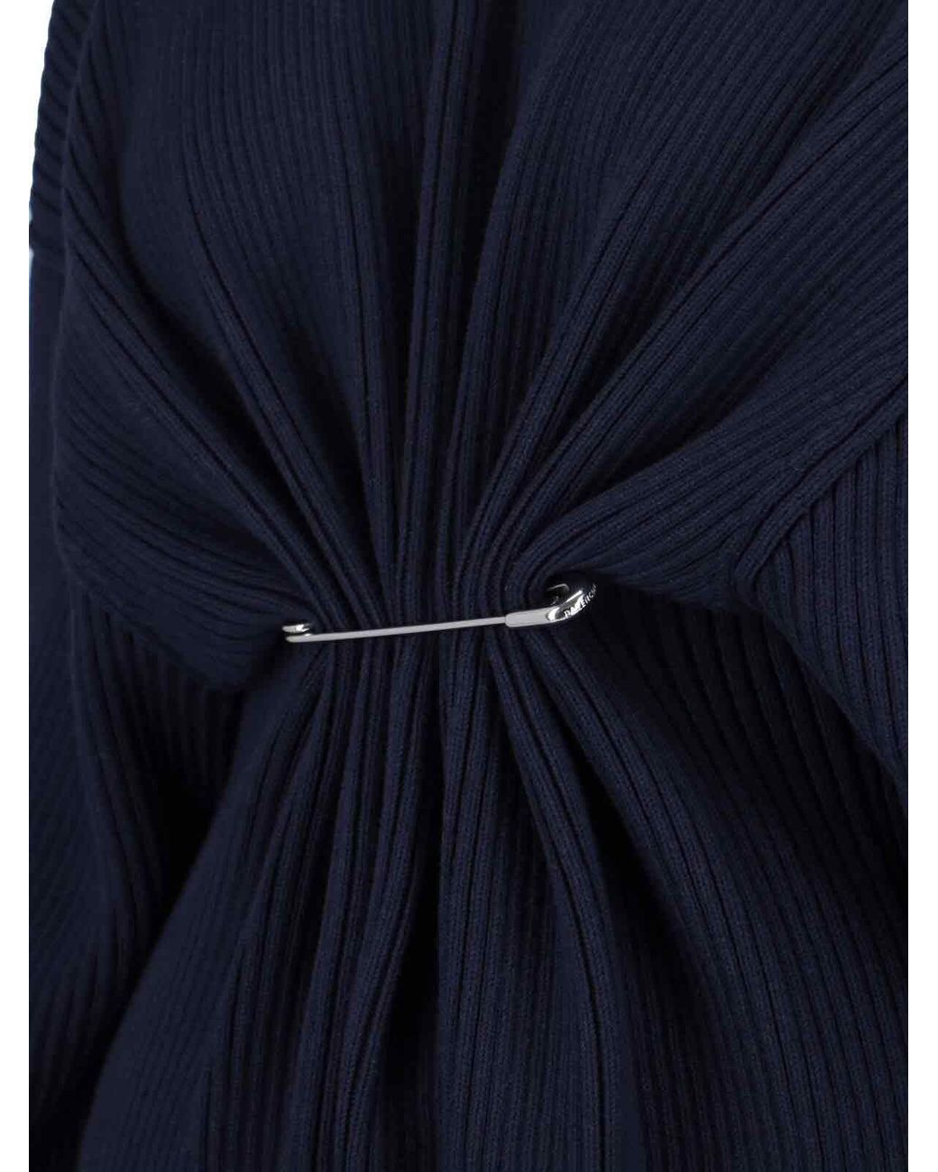 Balenciaga Blue Ribbed Turtleneck Knit Sweater With Back Pin Detail
