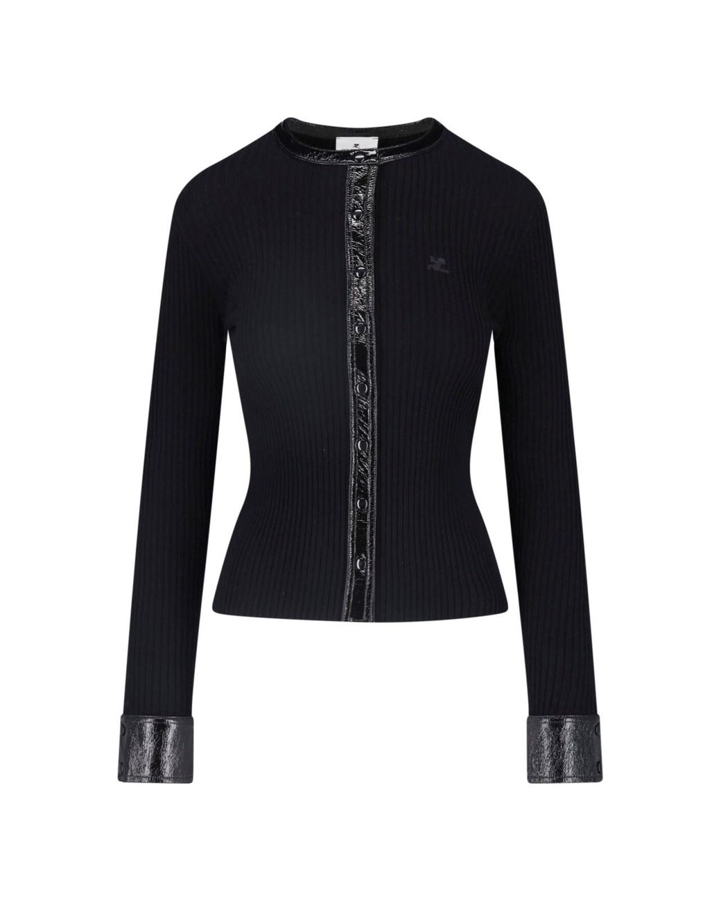 Courreges Blue Ribbed Snap-Front Fitted Cardigan