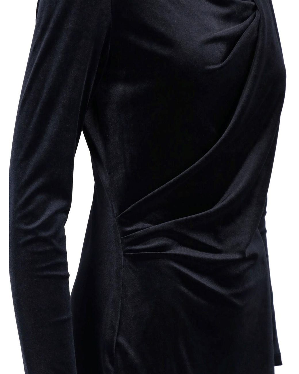 Ralph Lauren Black Draped Long Sleeve Midi Dress