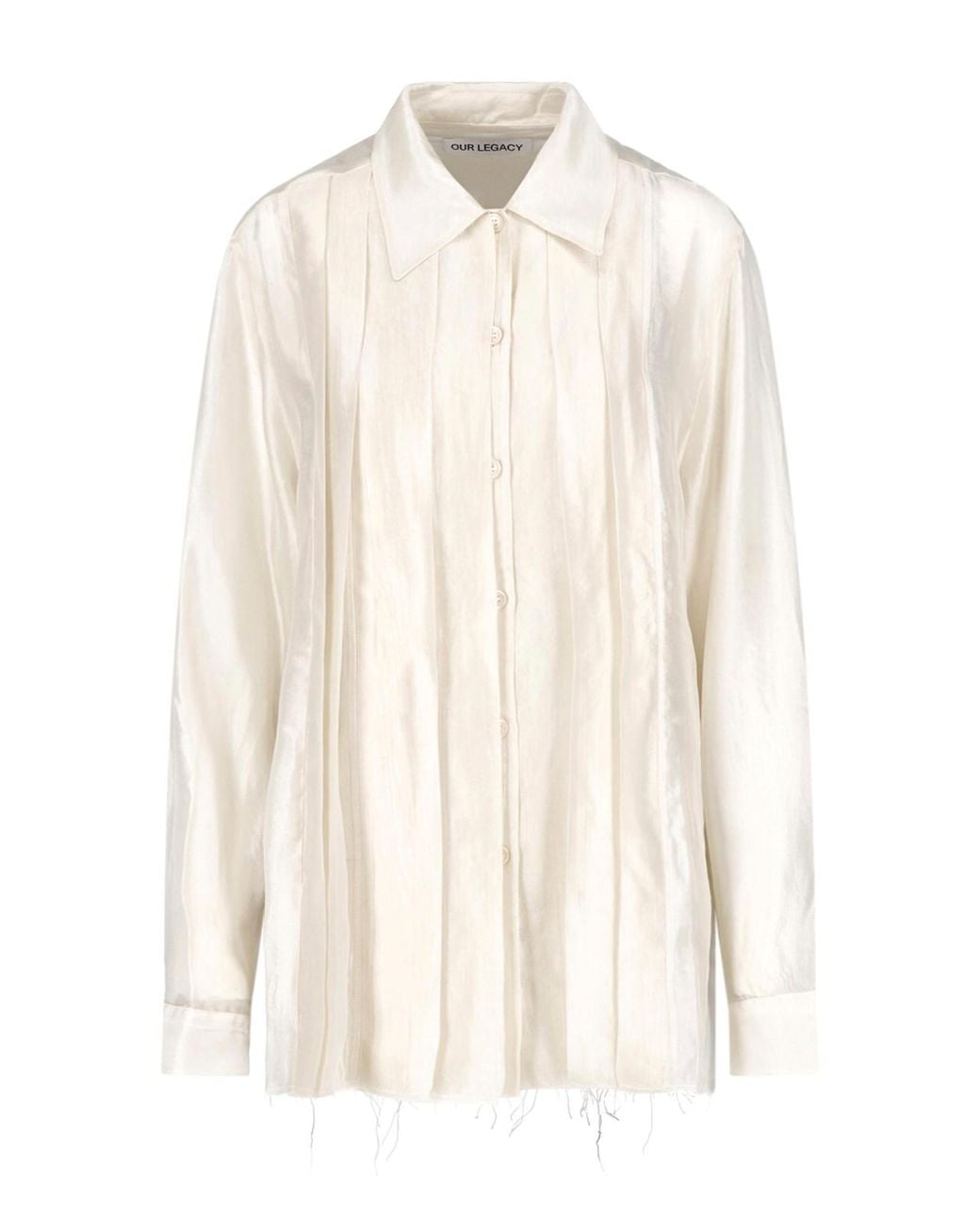 Our Legacy White Cream Tuxedo-Style Pleated Viscose-Blend Blouse