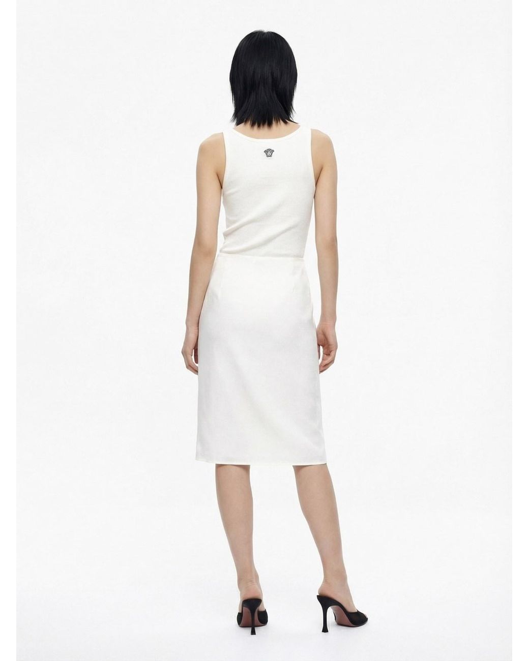 Versace White Cream Ribbed Medusa Wool Top