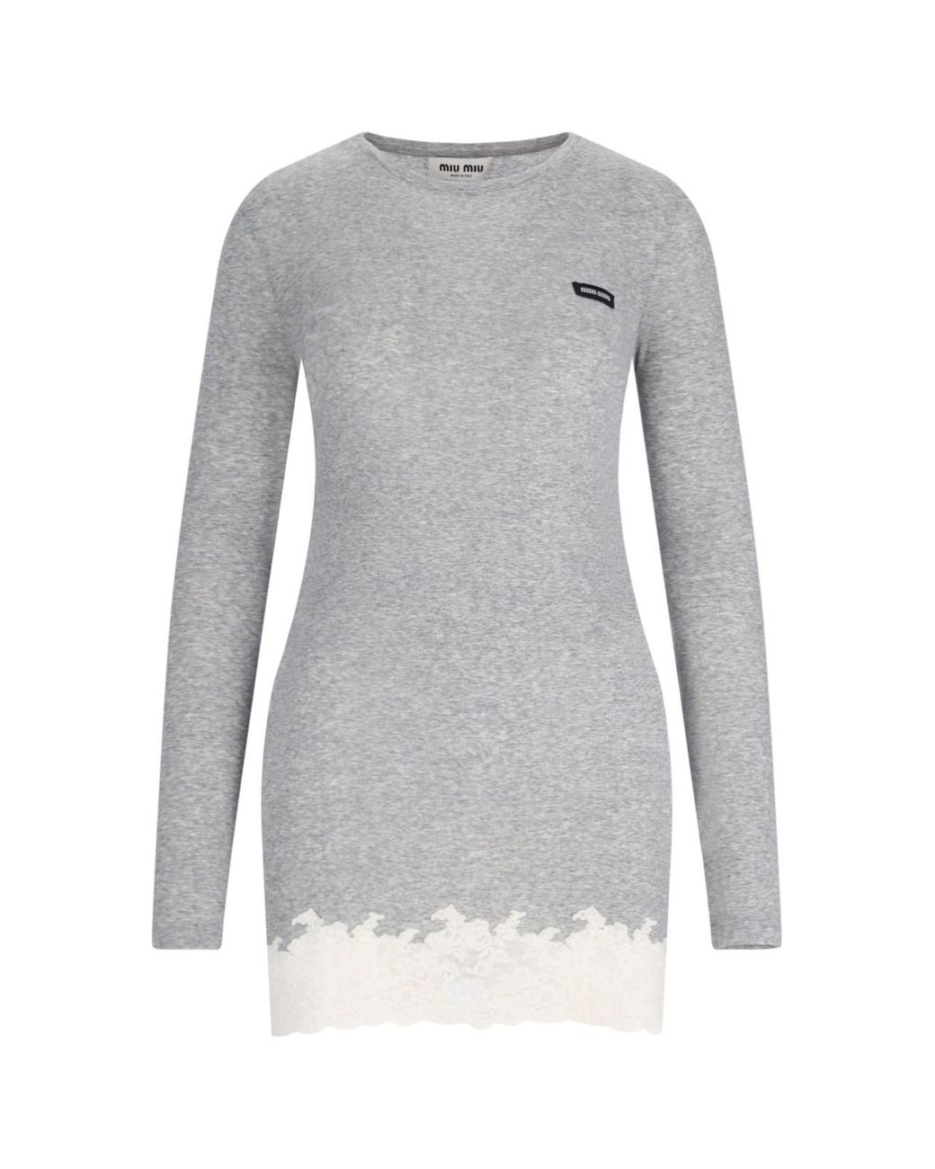 Miu Miu Long Sleeve Mini Dress in Gray | Lyst