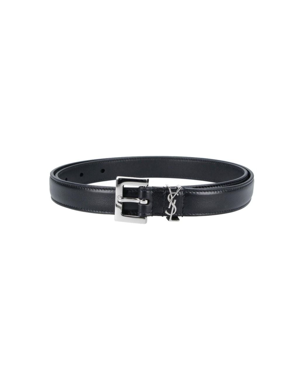 Saint Laurent Black Thin Belt “Cassandre”