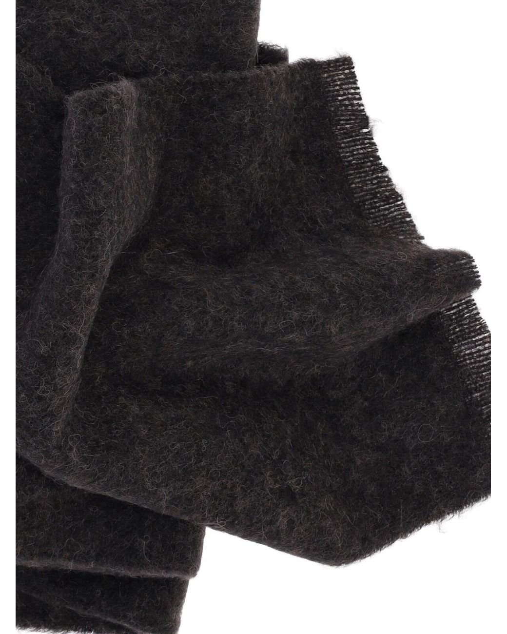 Lemaire Black Brushed Alpaca Blend Scarf With Leather Patch