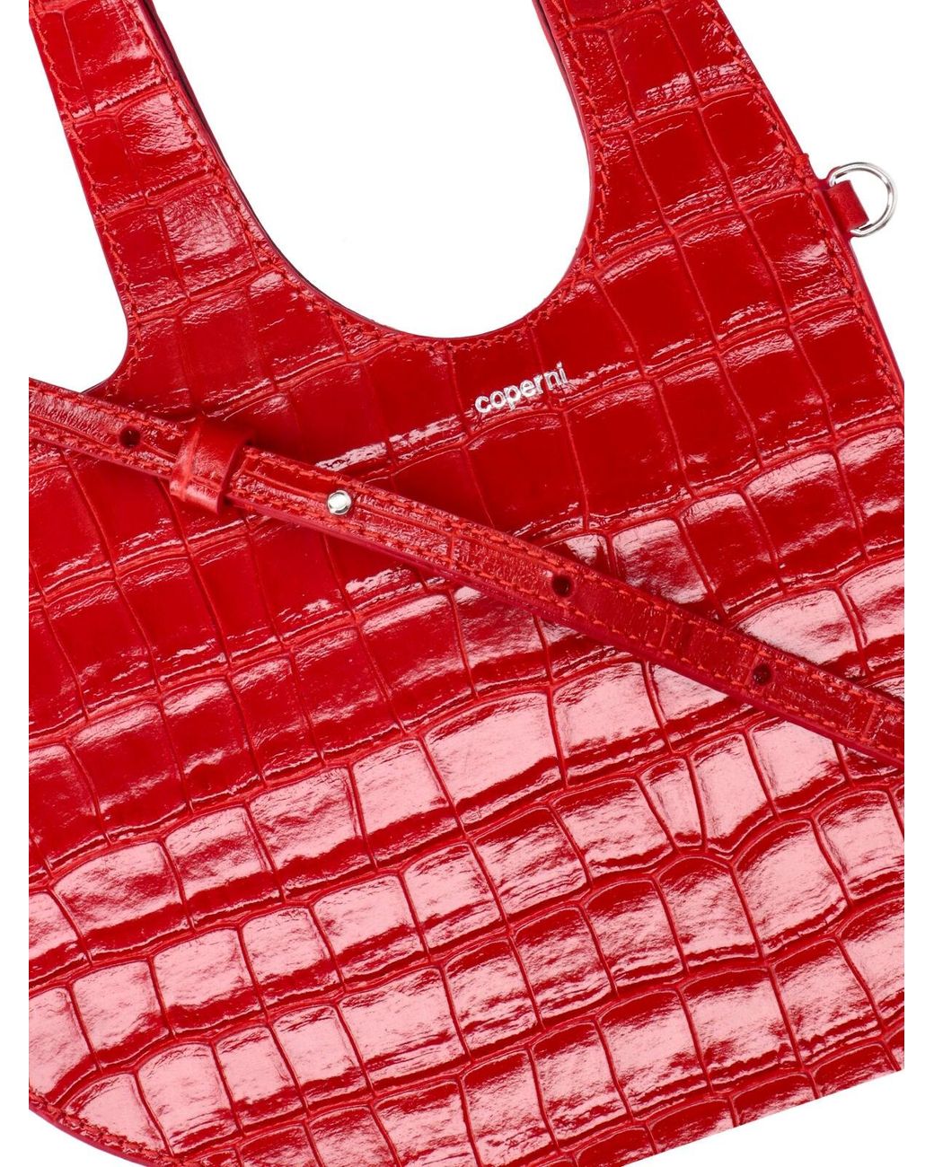 Coperni Red Heart-Shaped Croc-Embossed Tote Bag
