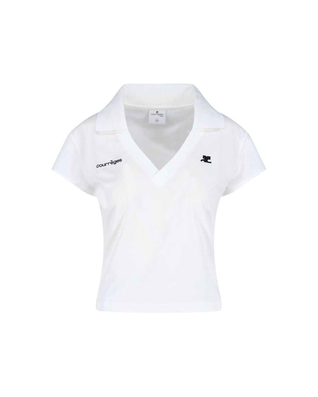 Courreges White Logo V-Neck Polo Shirt