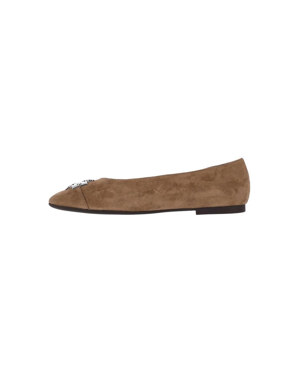 Tory Burch White Suede Ballet Flat With Metallic Toe Detail