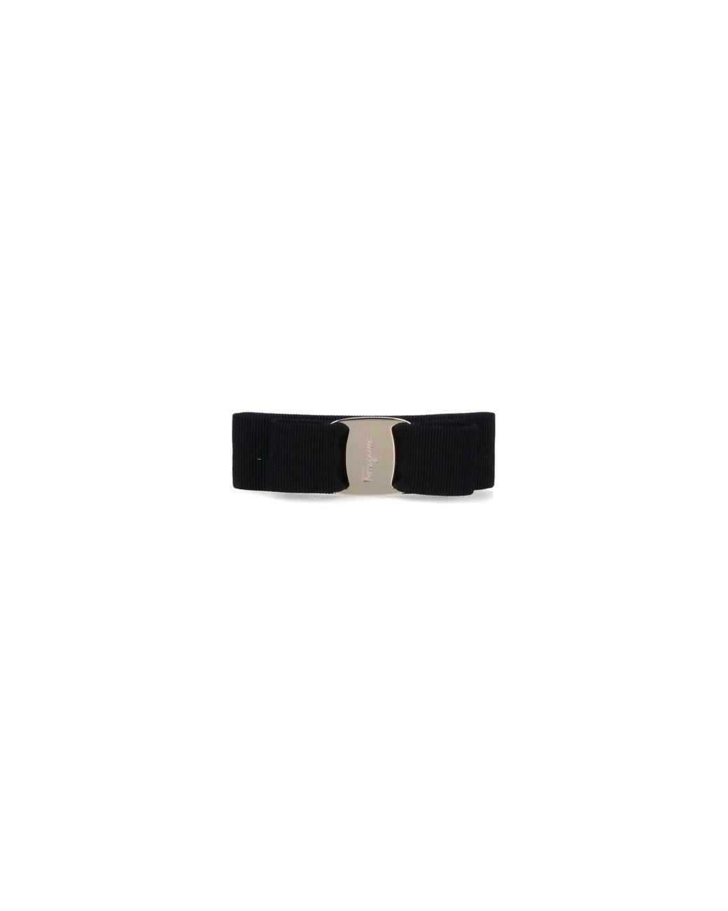 Ferragamo Black Ribbed Fabric Bow Hair Barrette