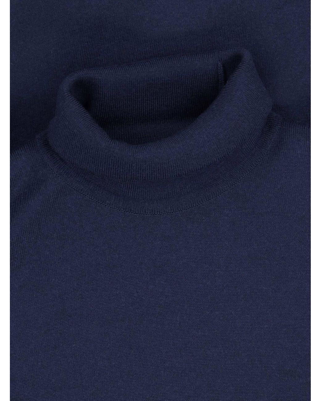 John Smedley Blue Merino Wool Turtleneck for men