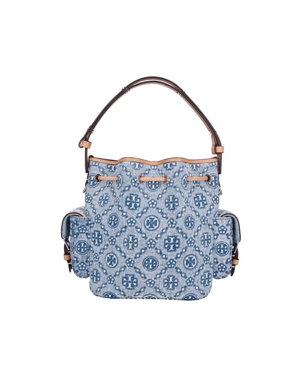 Tory Burch Blue Bucket Bag "T Monogram"