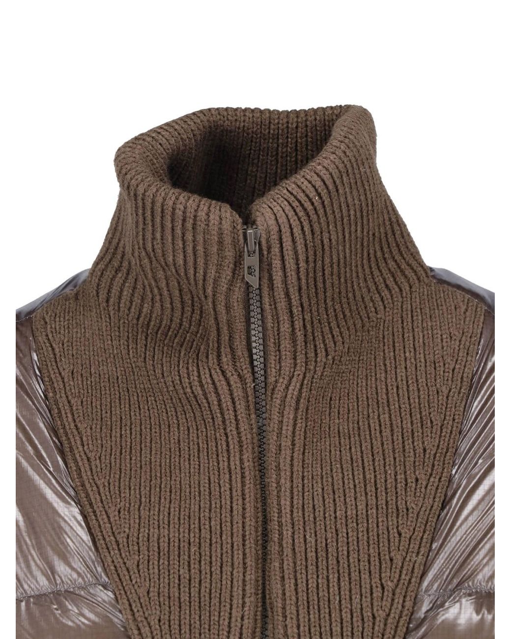 DIESEL Brown Cropped Puffer Jacket With Ribbed Knit Collar And Embroidered Detail