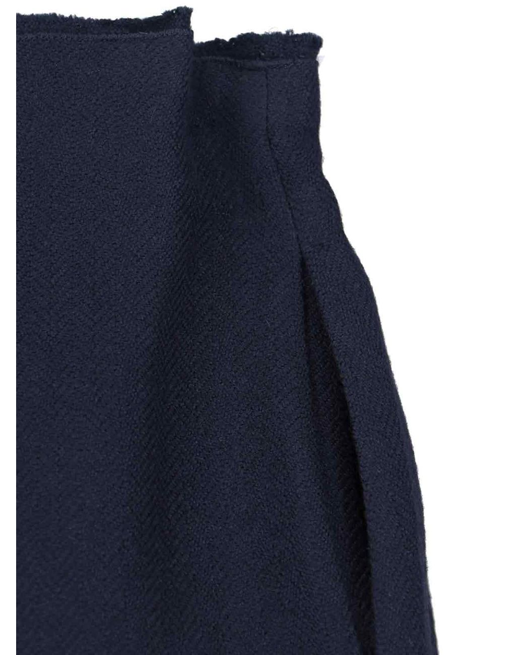Prada Blue Chevron Pleated Virgin Wool Midi Skirt