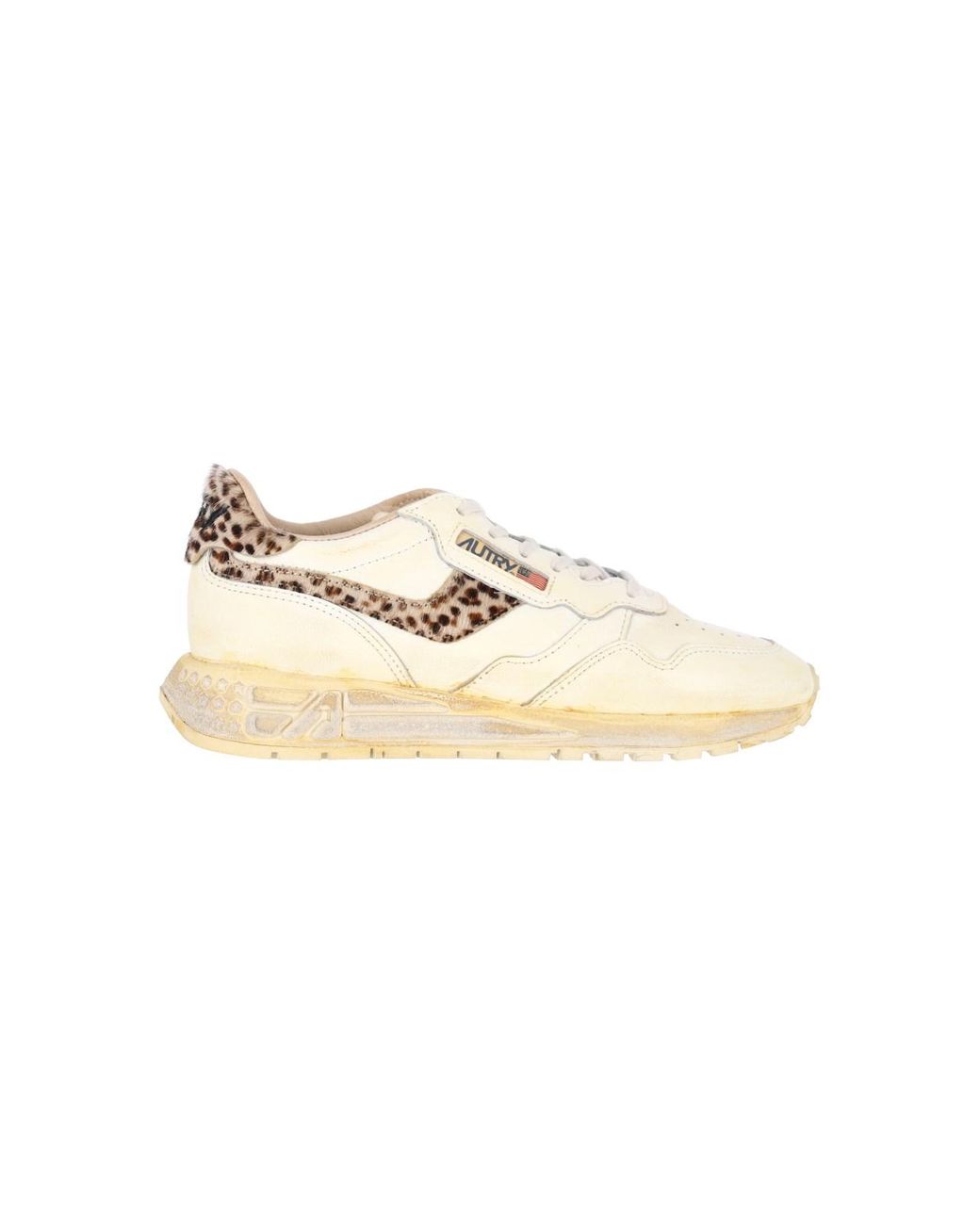 Autry White Leopard-Trim Leather Sneaker