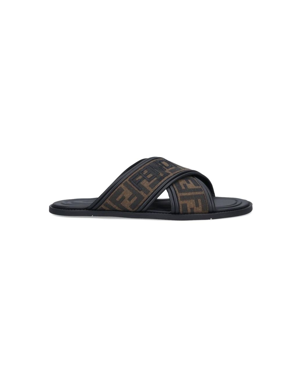 Fendi Black 'Slide' Fussbett Sandals for men