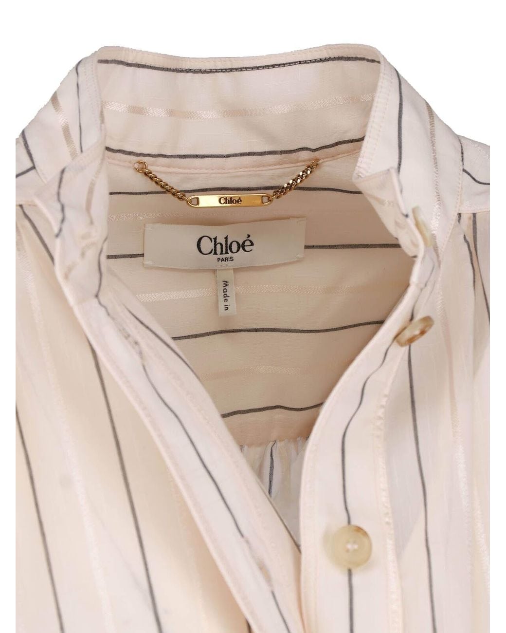 Chloé White Silk-Cotton Blend Button-Down Shirt With Buffalo Horn Buttons