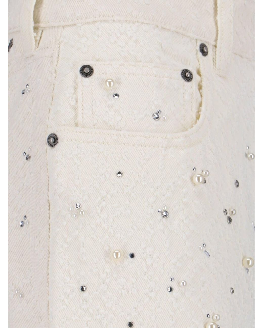 Golden Goose Deluxe Brand White High-Waisted Denim Jeans With Crystal Embellishments
