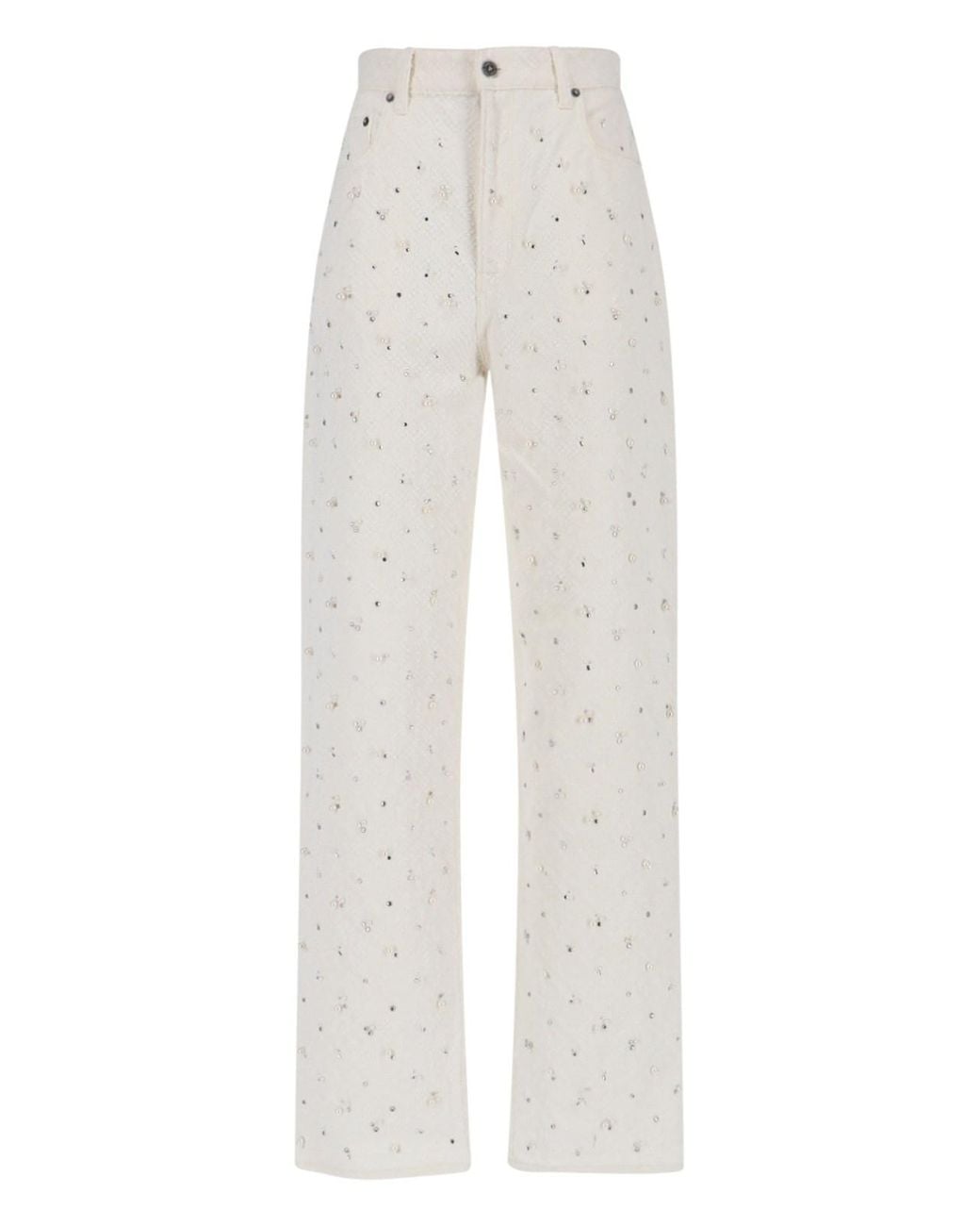 Golden Goose Deluxe Brand White High-Waisted Denim Jeans With Crystal Embellishments