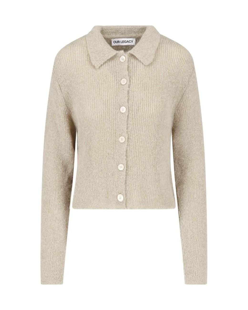 Our Legacy Natural Fuzzy Alpaca Blend Cardigan With Classic Collar