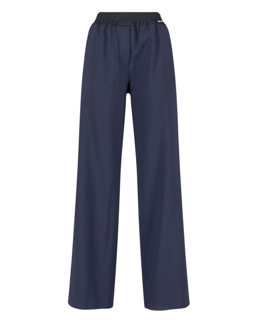Miu Miu Blue Virgin Wool Logo Pants