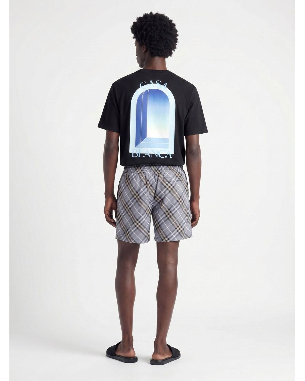 Burberry Blue Plaid Drawstring Swim Shorts for men
