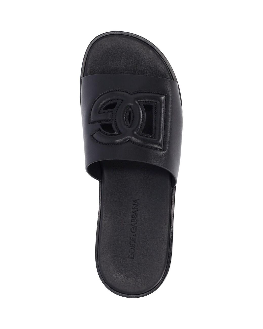 Dolce & Gabbana Black Leather Slide Sandals for men