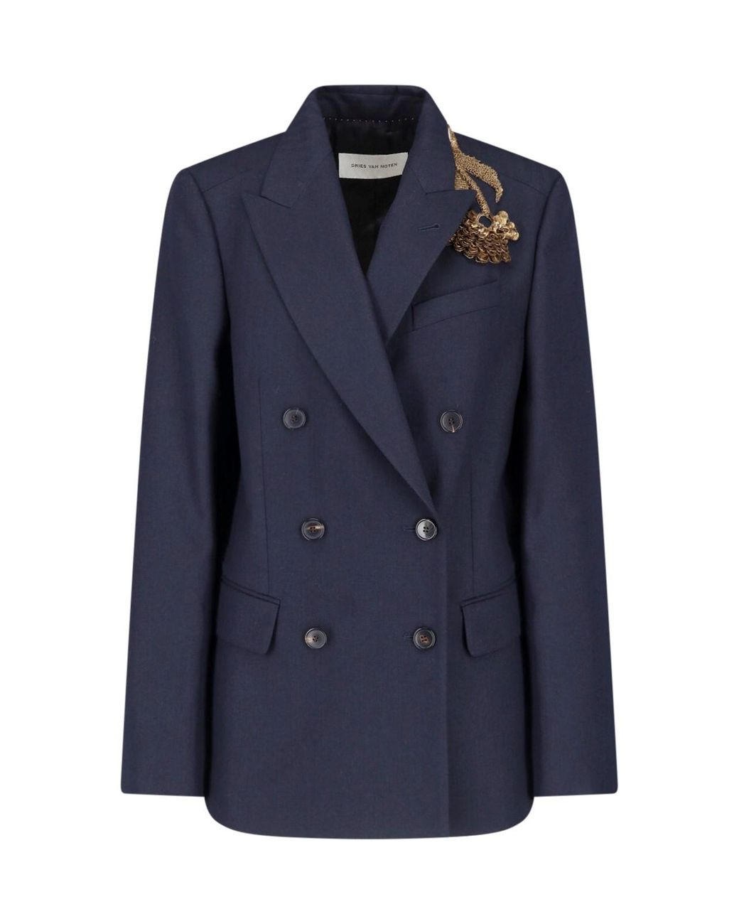Dries Van Noten Blue Double-Breasted Embroidered Blazer