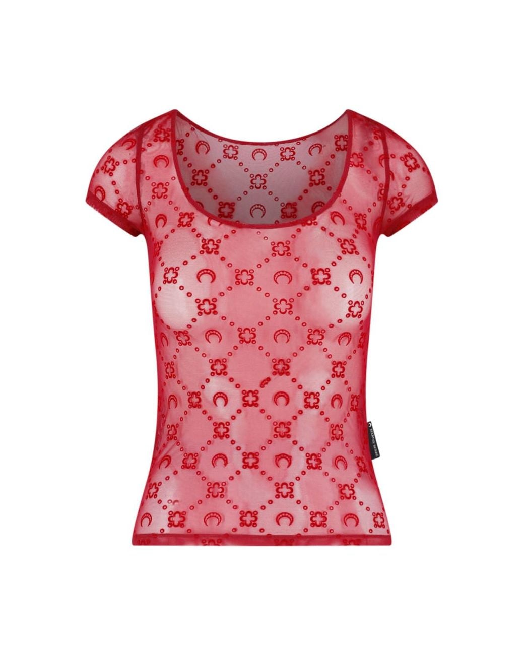MARINE SERRE Pink Moonogram Flocked Mesh Fitted Top