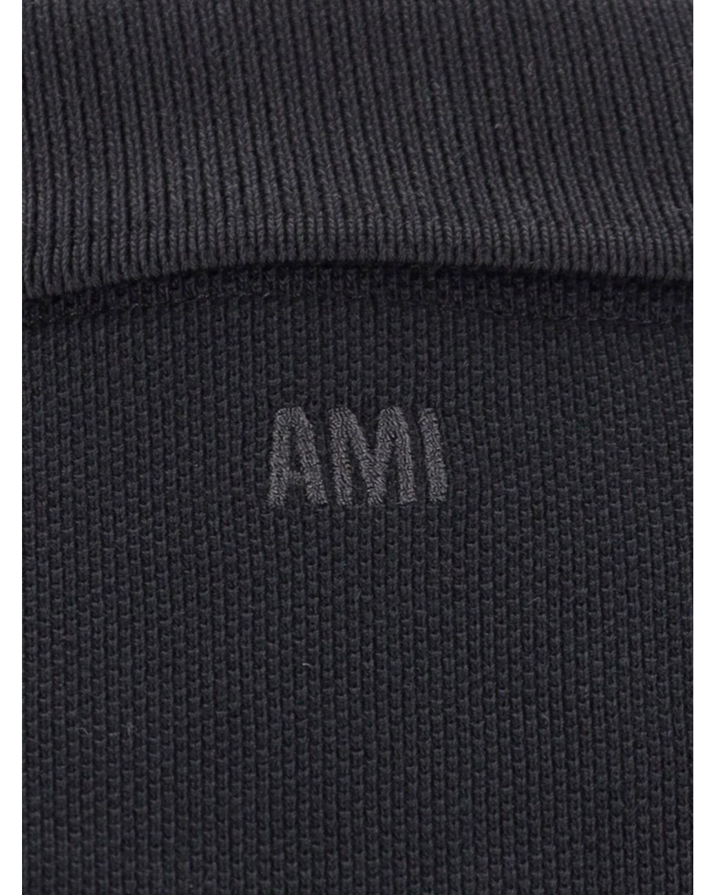 AMI Black 100% Cotton Polo Shirt With Mother-Of-Pearl Buttons for men