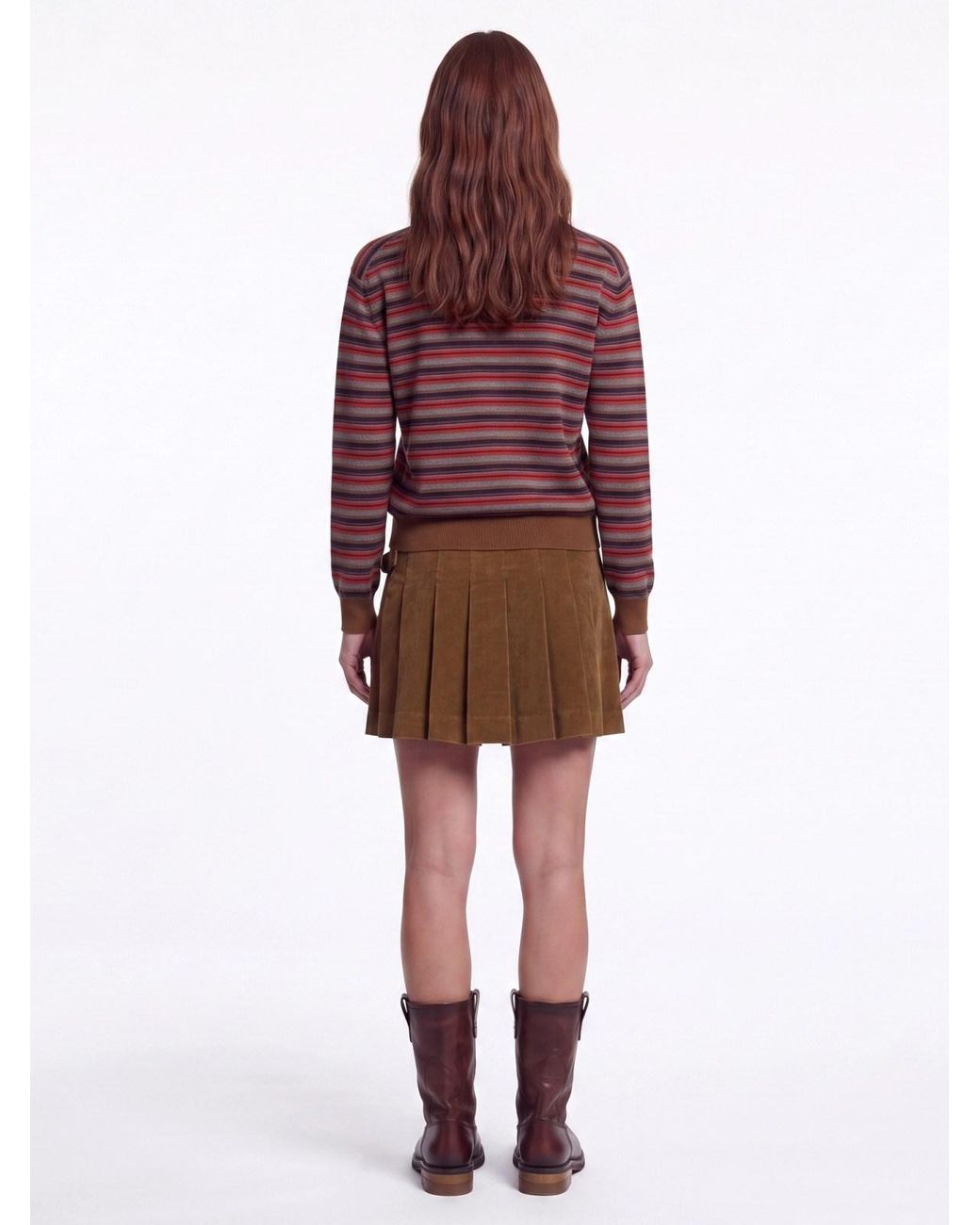 Golden Goose Deluxe Brand Natural Corduroy Pleated Mini Skirt With Buckle Detail
