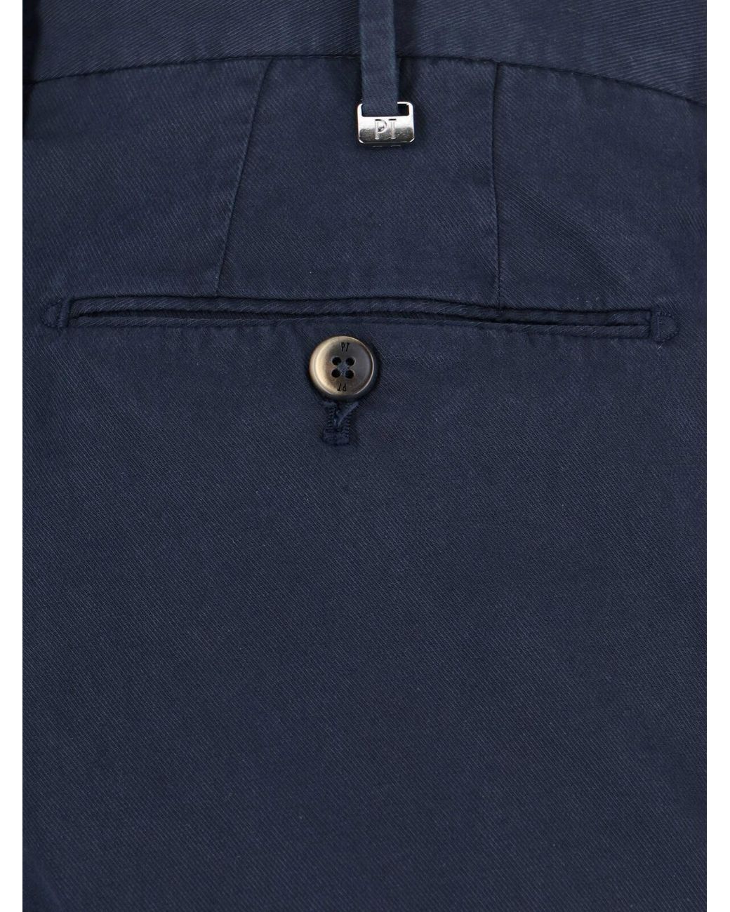PT Torino Blue Cotton Blend Trousers for men