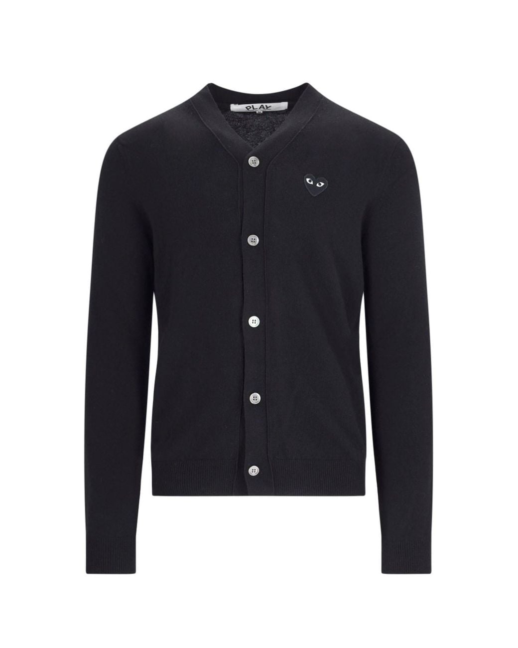 COMME DES GARÇONS PLAY Blue V-Neck Logo Patch Wool Cardigan for men