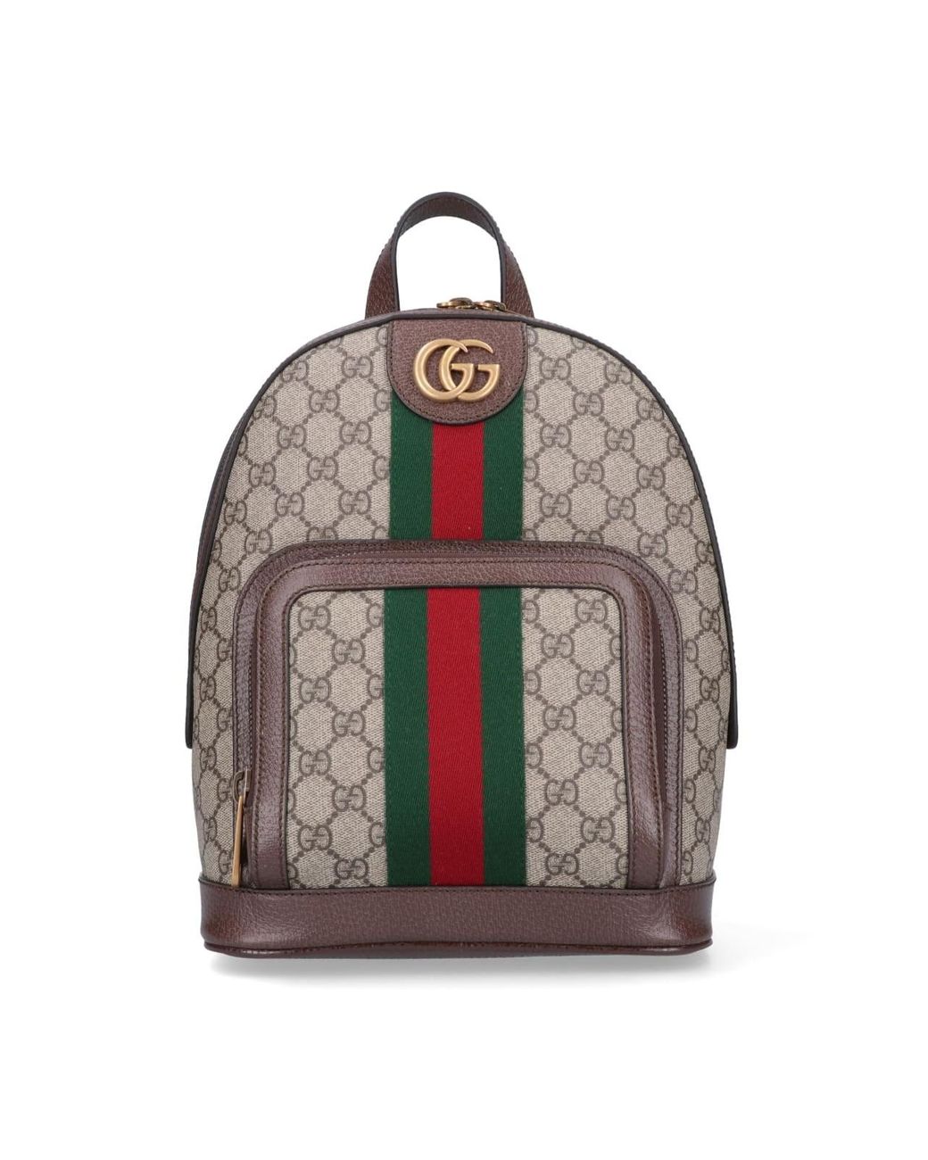 GUCCI 25S OPHIDIA BACKPACK 40 IN BEIGE CANVAS AND BROWN CALFSKIN