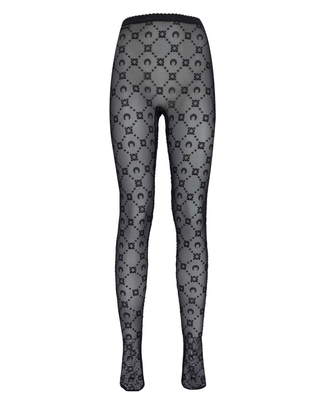 MARINE SERRE Gray High Waist Sheer Tights With Tone-On-Tone Logo Design