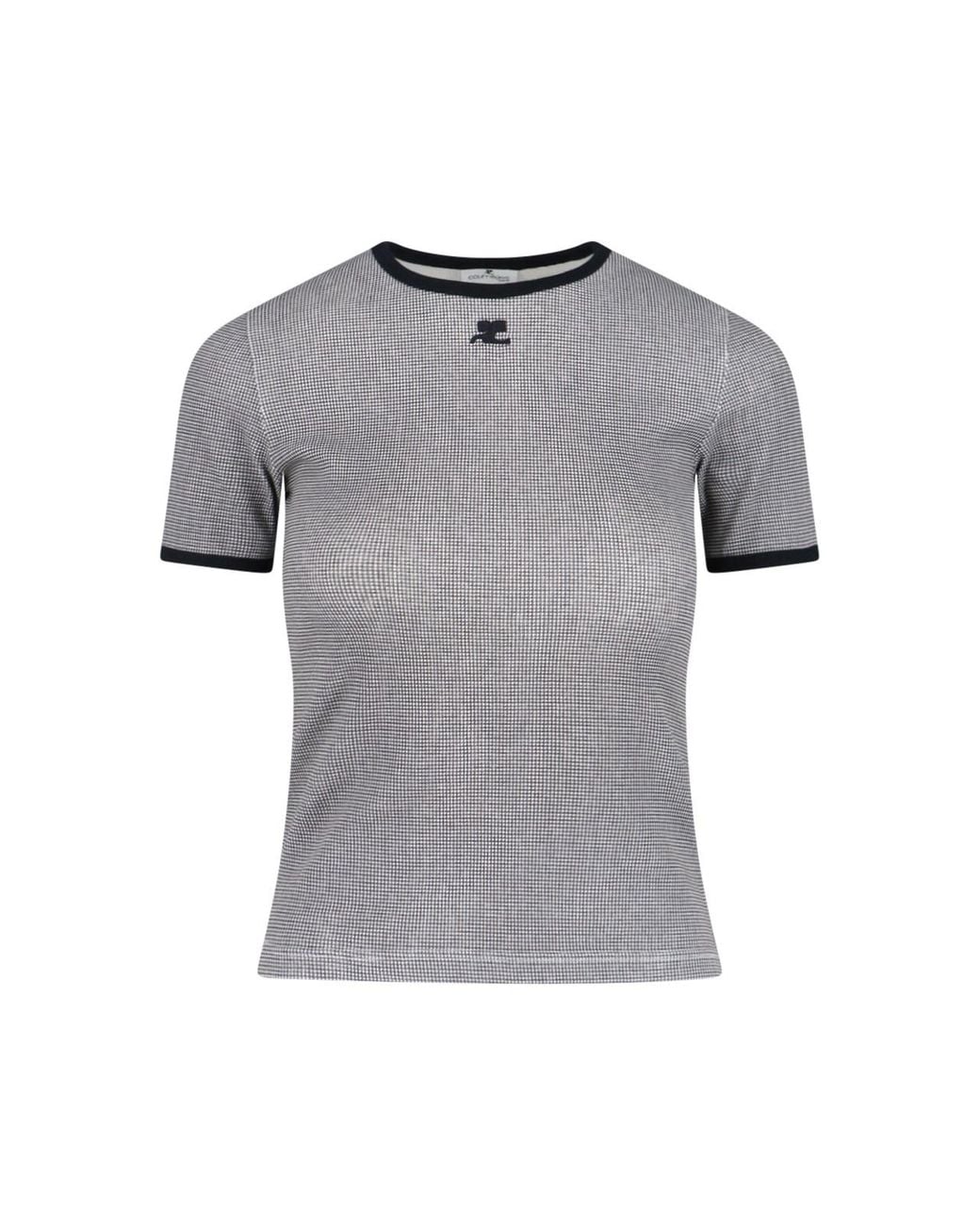 Courreges Gray Houndstooth Logo T-Shirt
