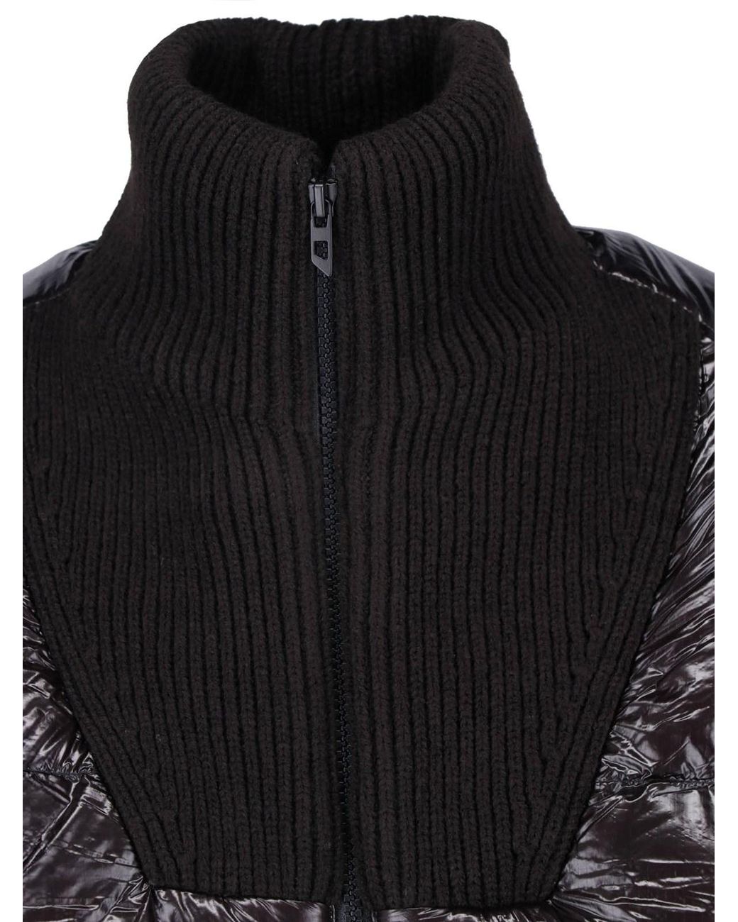 DIESEL Black Cropped Puffer Jacket With Ribbed Knit Stand Collar