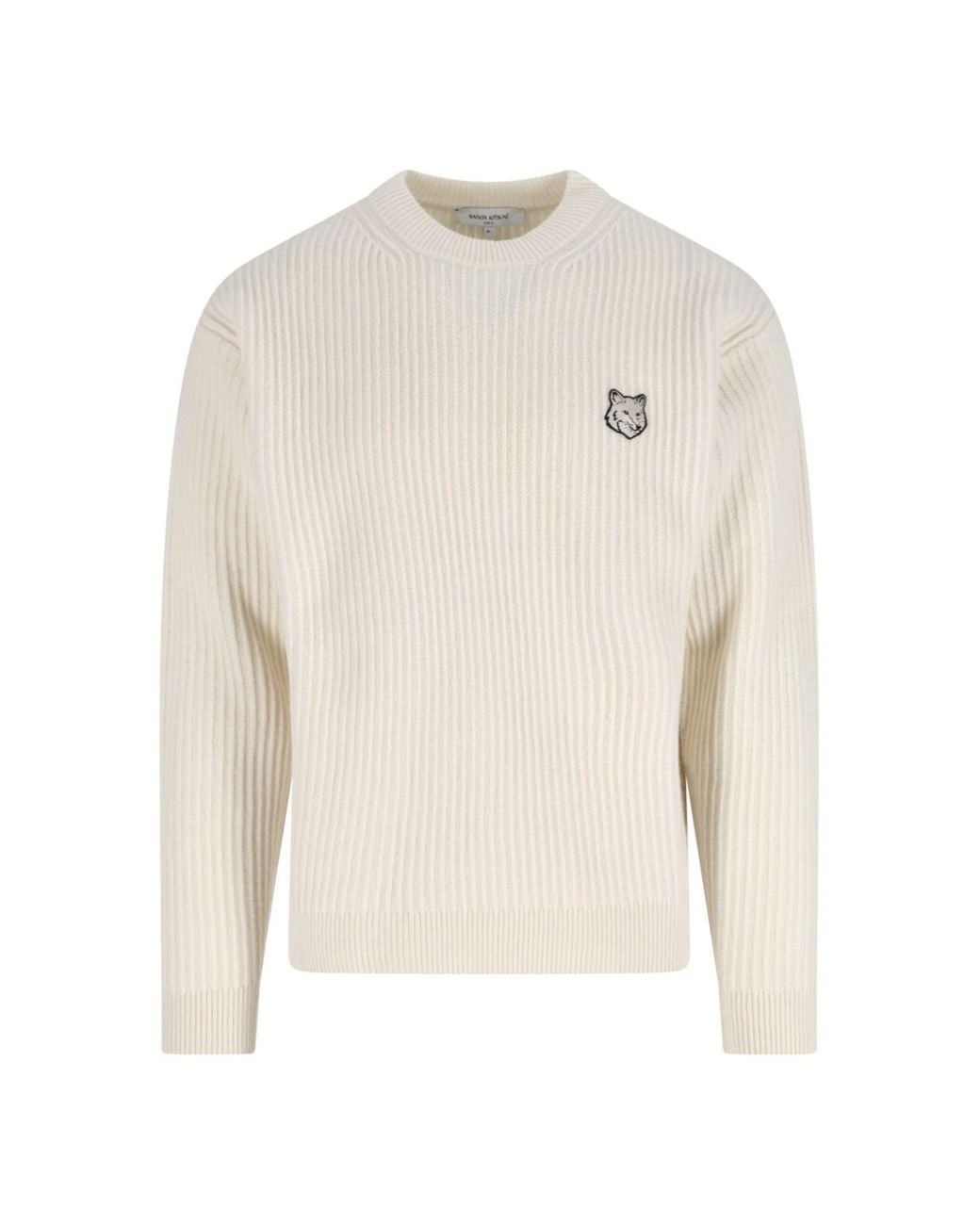 Maison Kitsuné White Lightweight Merino Wool Sweater for men