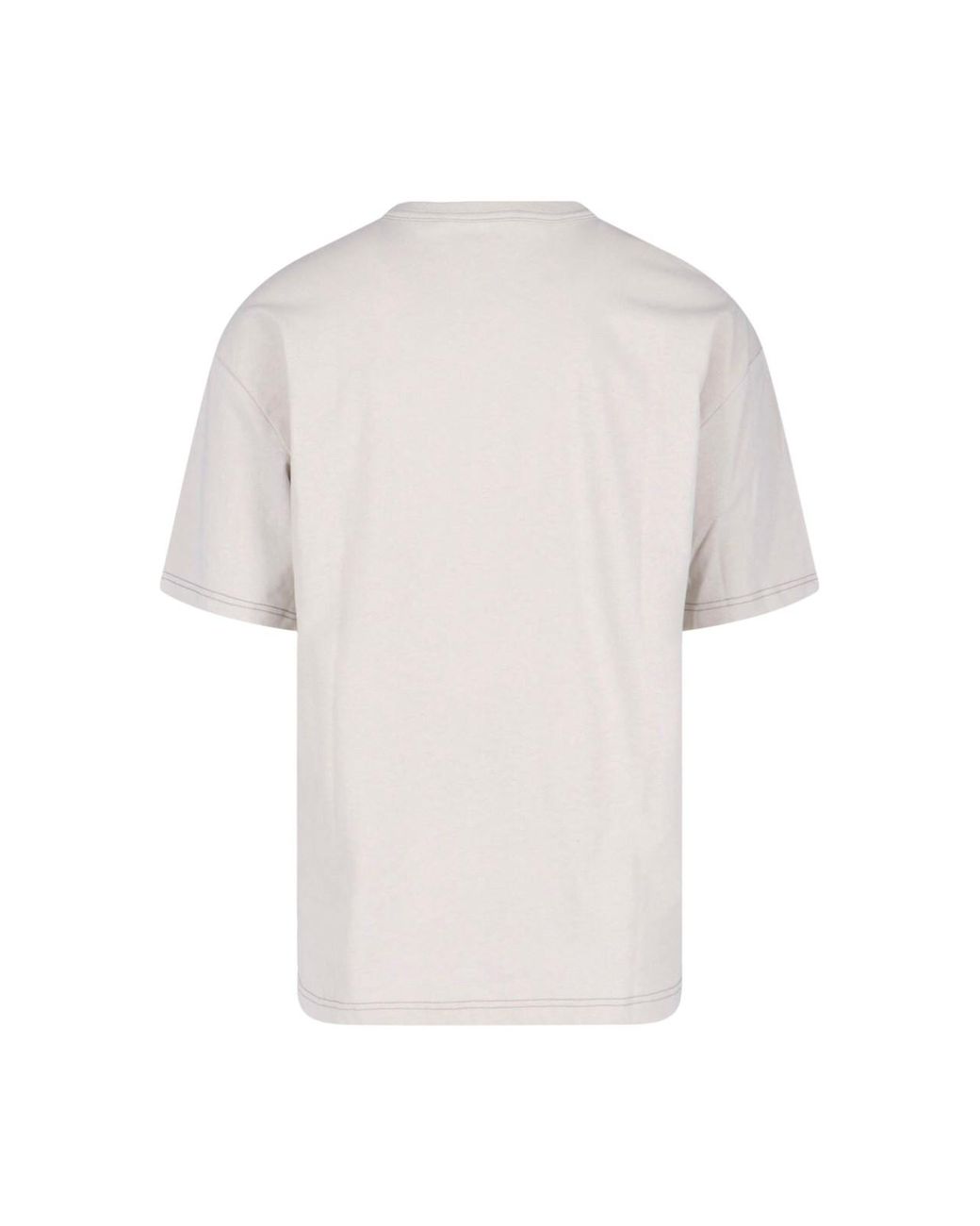 Lemaire White Cream Cotton-Linen Contrast Stitching T-Shirt for men