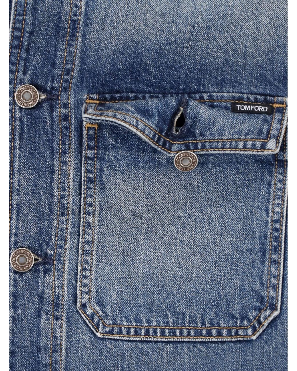 Tom Ford Blue Tailored Wool Jacket With Calf Leather Details for men
